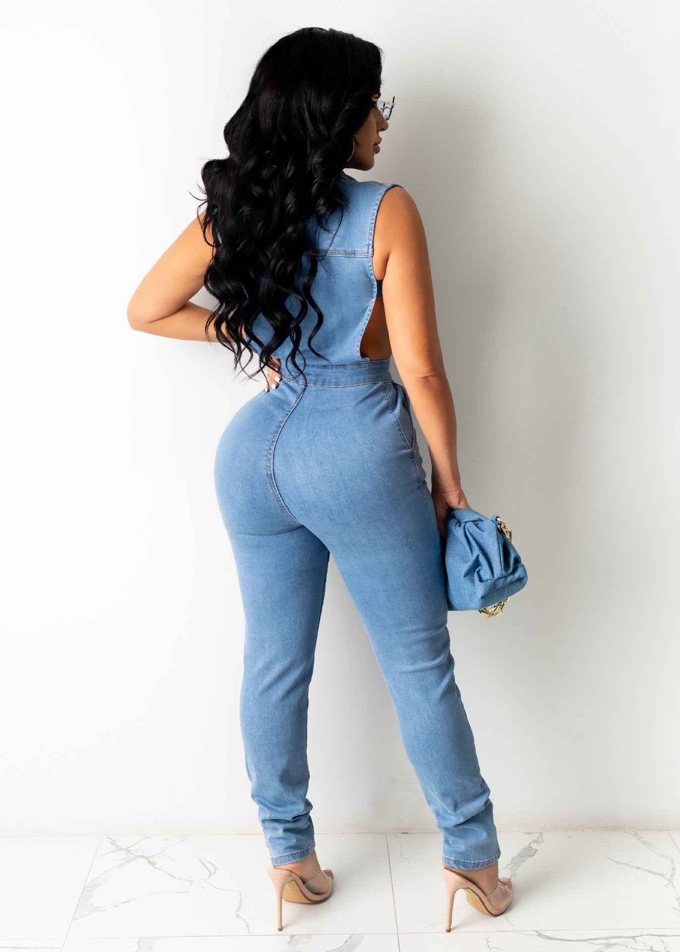 Denim Women Wear Slim Fit Jumpsuit