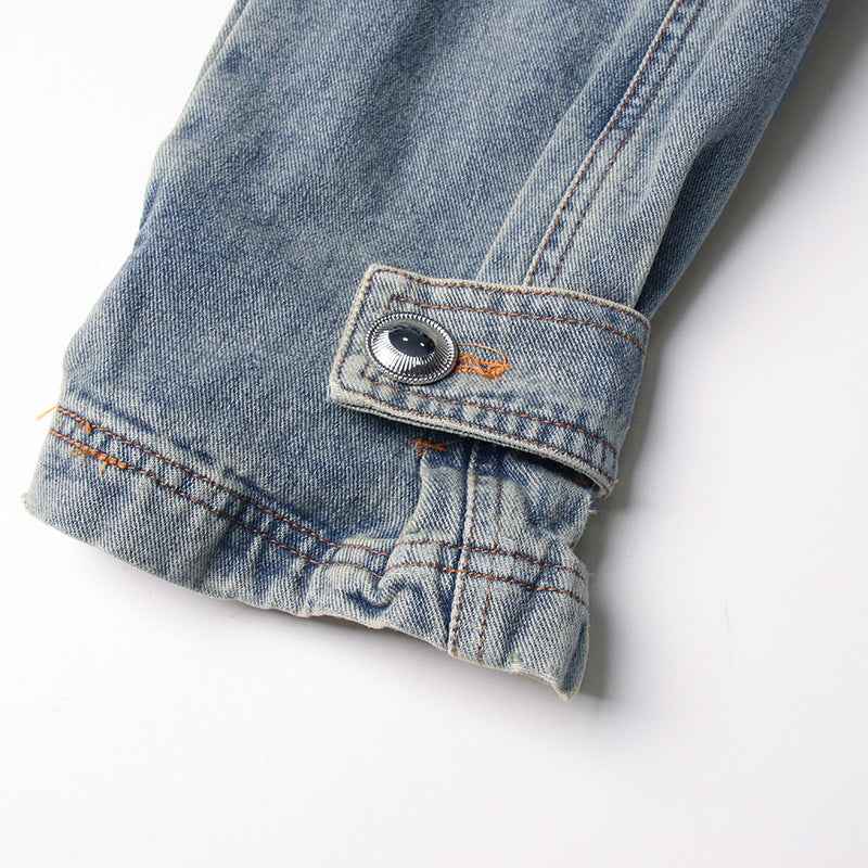 Denim Trench Coat Polo Collar Jacket