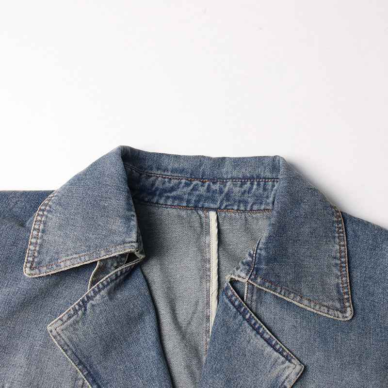 Denim Trench Coat Polo Collar Jacket