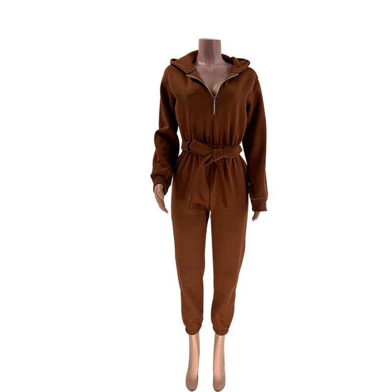 Half Open Collar Urban Casual Women's Jumpsuit