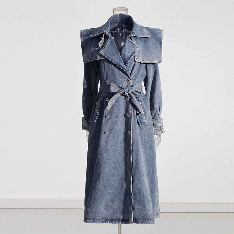 Denim Trench Coat Polo Collar Jacket