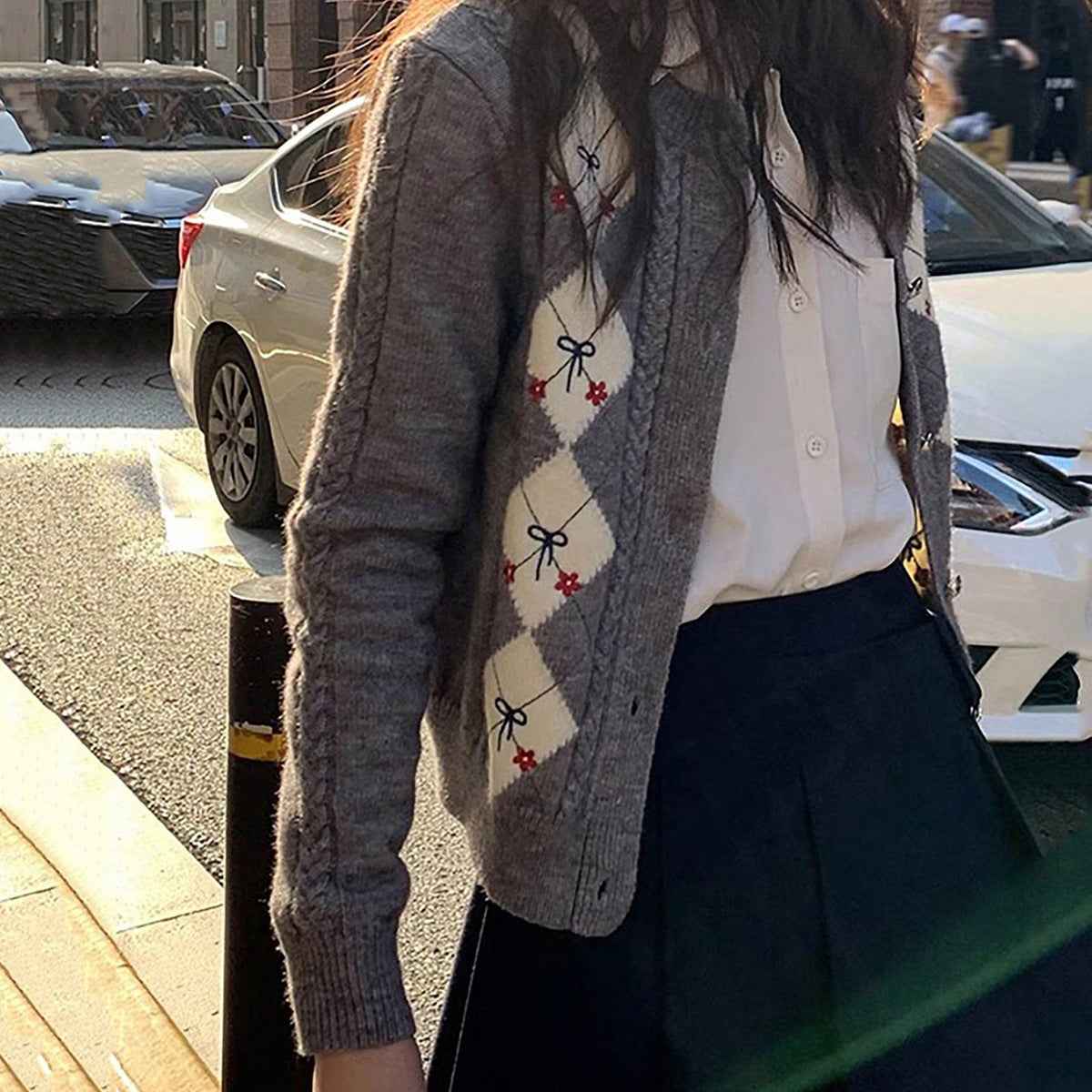 Embroidered Knitted Cardigan Sweater