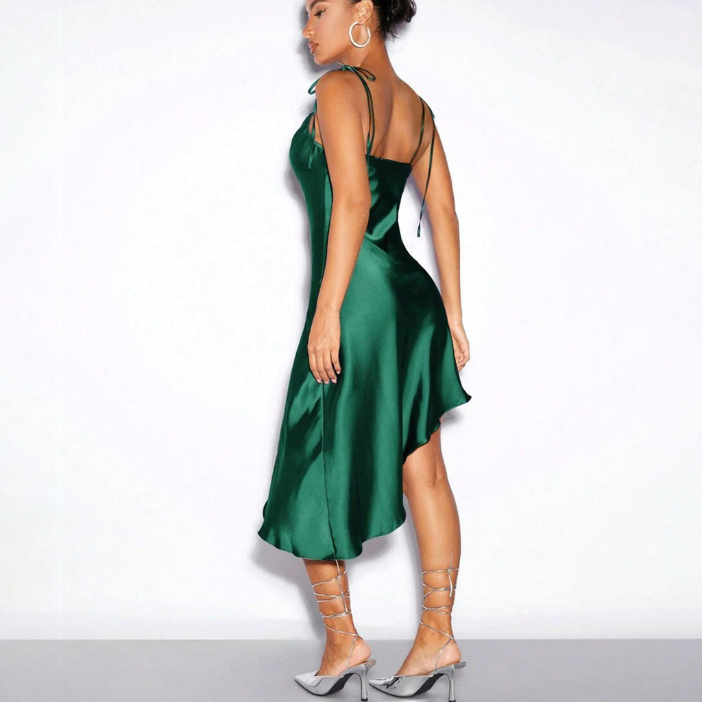 Satin Sling Dress Spring Summer Evening Dress Satin Sexy Women Clothing