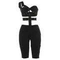 Unique Rivet Sexy Cutout Tight Five Point Jumpsuit