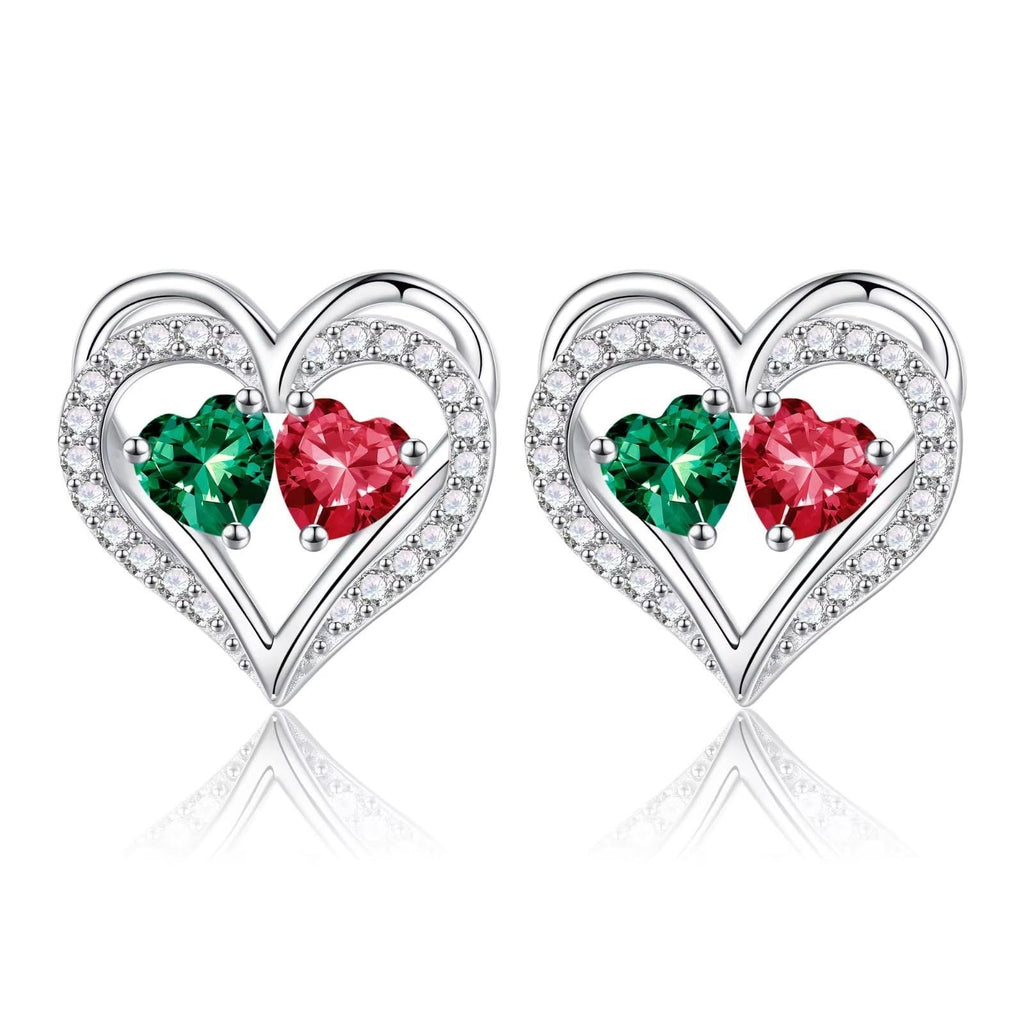 Sterling Silver Birthstone Heart Earrings