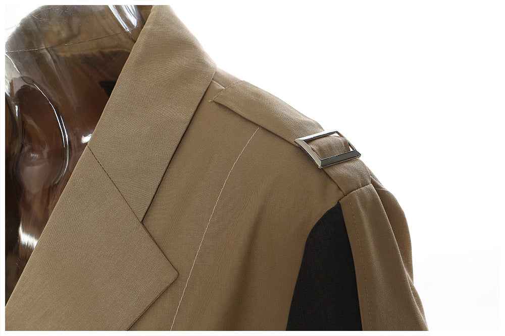 Irregular Asymmetric Contrast Color Mid Length Jacket Women's Trench MUNSIEUR