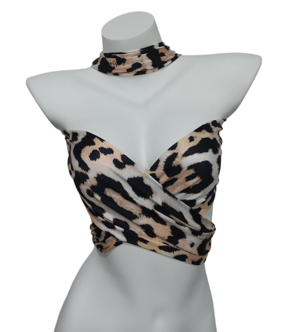 Leopard Print Halter T-shirt