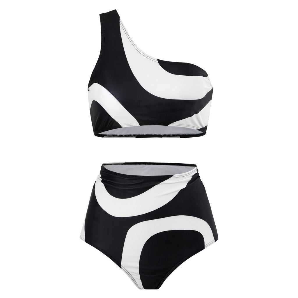 Retro Split Swimsuit Sexy One Shoulder Swimwear Chiffon Beach Skirt Set