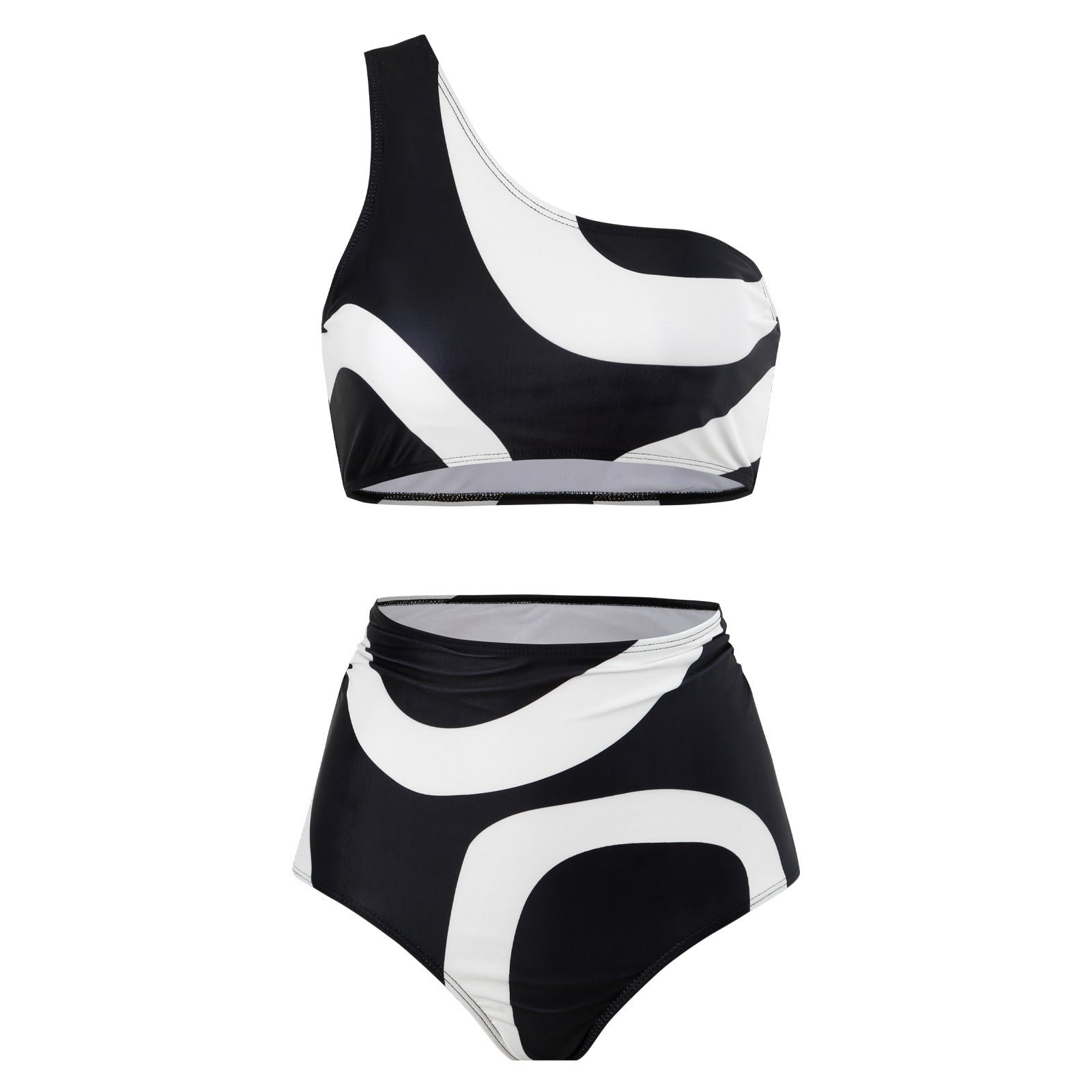 Retro Split Swimsuit Sexy One Shoulder Swimwear Chiffon Beach Skirt Set