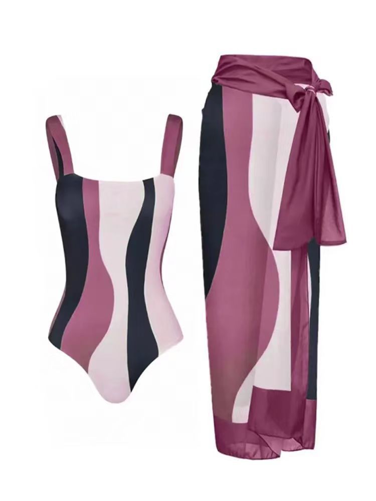 One Piece Bikini Swimsuit Women Conservative Sunscreen Gauze Skirt Seaside Vacation Spring Bathing Suit Suit