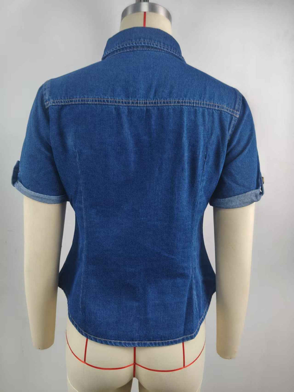 Washed Denim Collared Blouse for Women