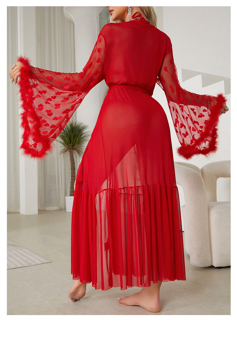 Mesh Nightgown Seductive Cardigan Pajamas