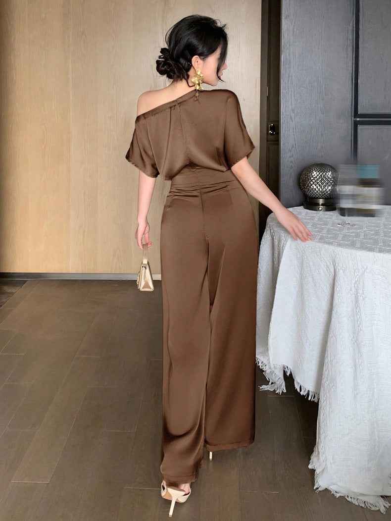 Satin Jumpsuit for Women Elegant Asymmetric