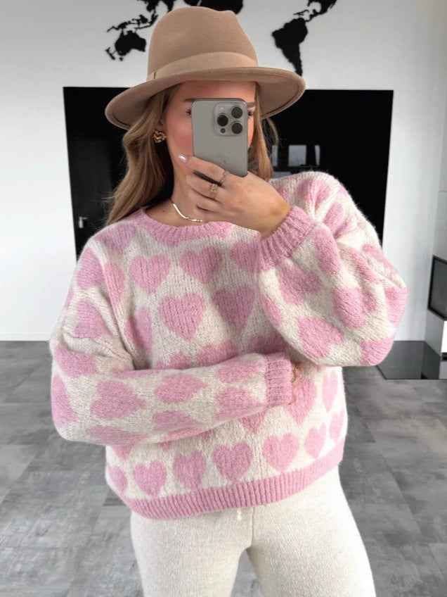 Valentine's Day Sweater Cute Love Jacquard Color Contrast