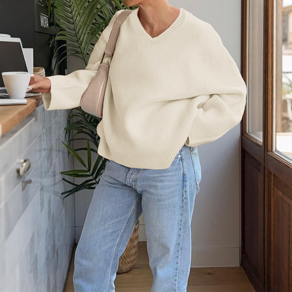 Casual Simple Solid Color Long Sleeved Shirt Woolen Women Clothing Autumn Winter