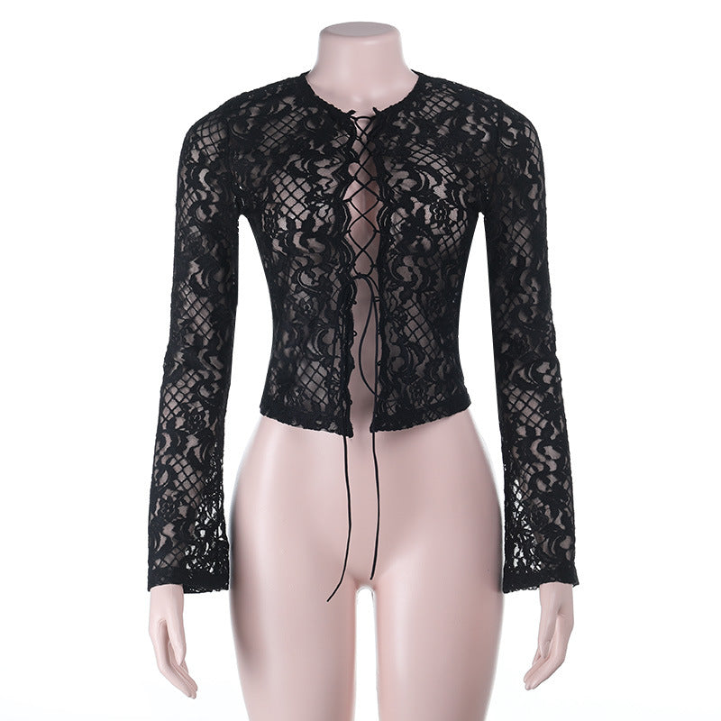 Lace up Sexy Long Sleeved Blouse