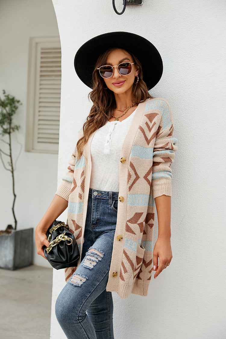 Plaid Sweater Knitted Cardigan
