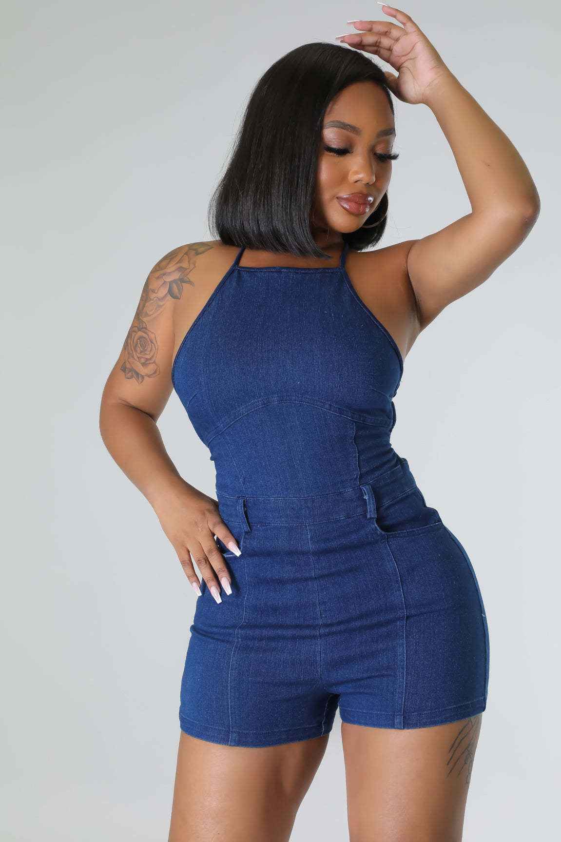 Casual Slim Fit Backless Bandage Denim Jumpsuit