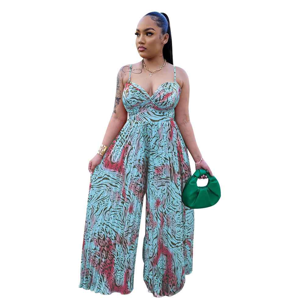 Floral Print Sling Pleated Jumpsuit