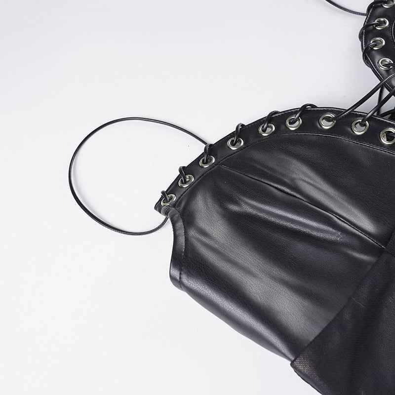 Mesh Leather Slim Fit Patchwork Wrapped Dress