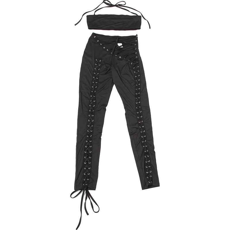 Street Lace up Jumpsuit Two Piece Set
