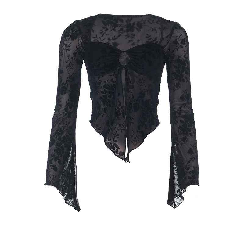 Dark Mesh Velvet Blouse for Women
