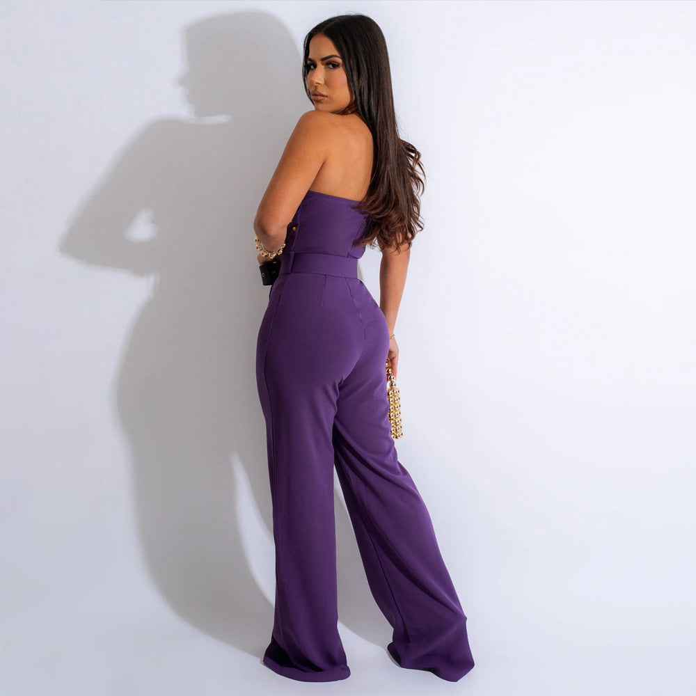 Elegant Solid Color Jumpsuit Slim Fit One Shoulder