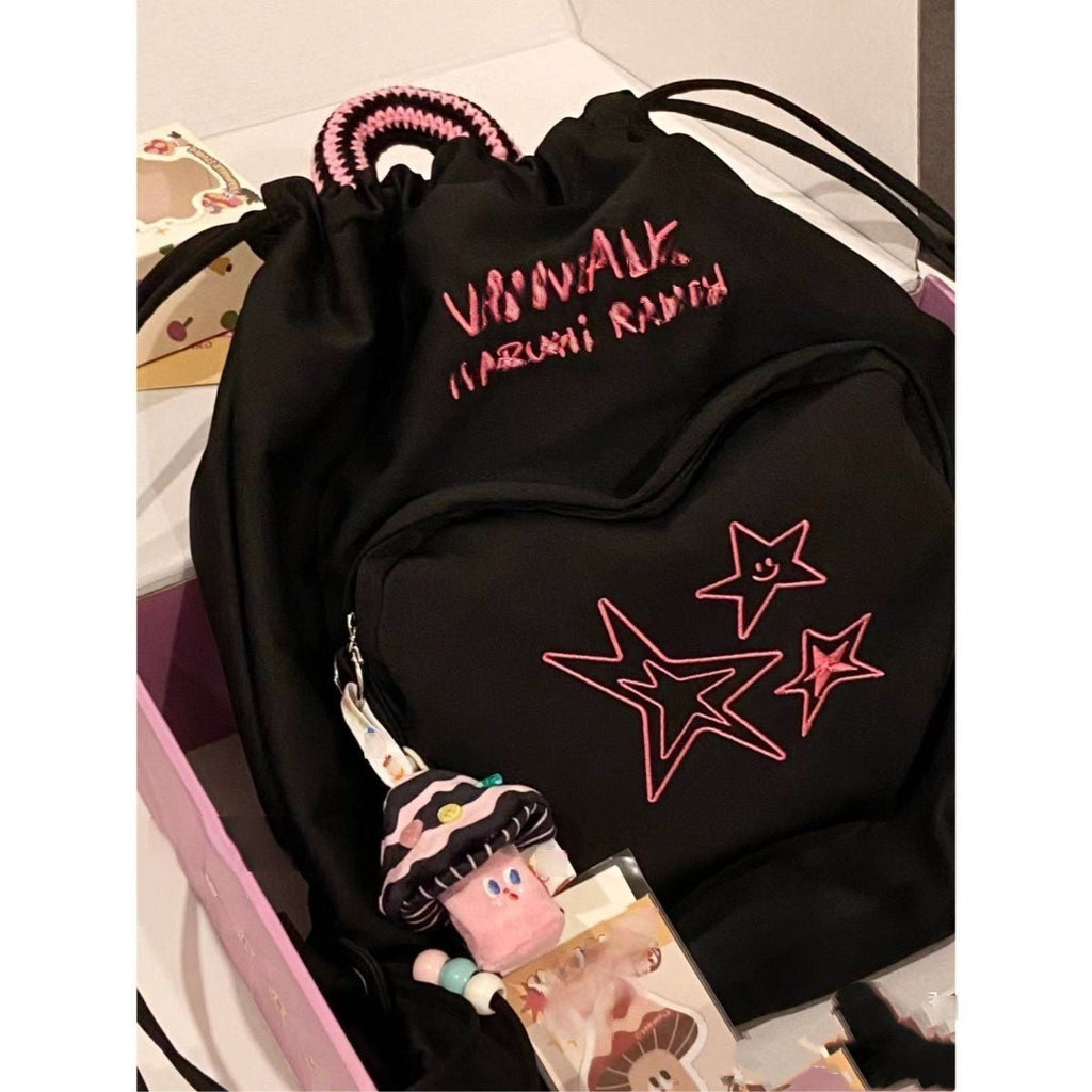Retro denim travel backpack, drawstring women's backpack purse, casual small backpack women