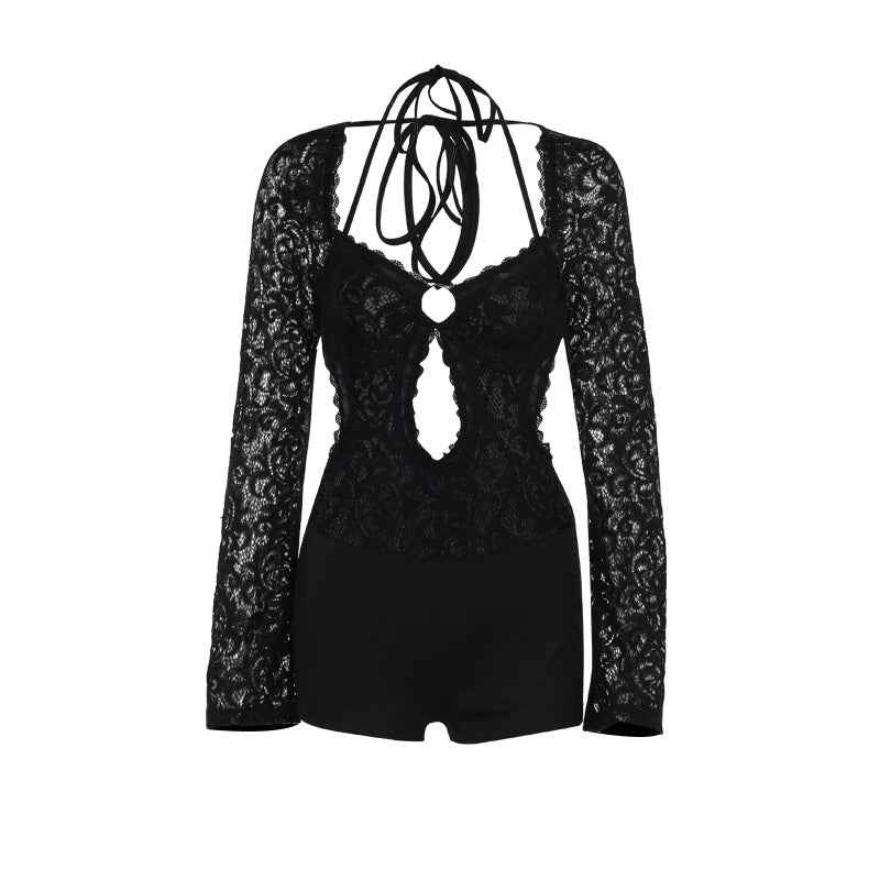 Autumn Elegant Sexy Slim Lace Long Sleeved Romper for Women