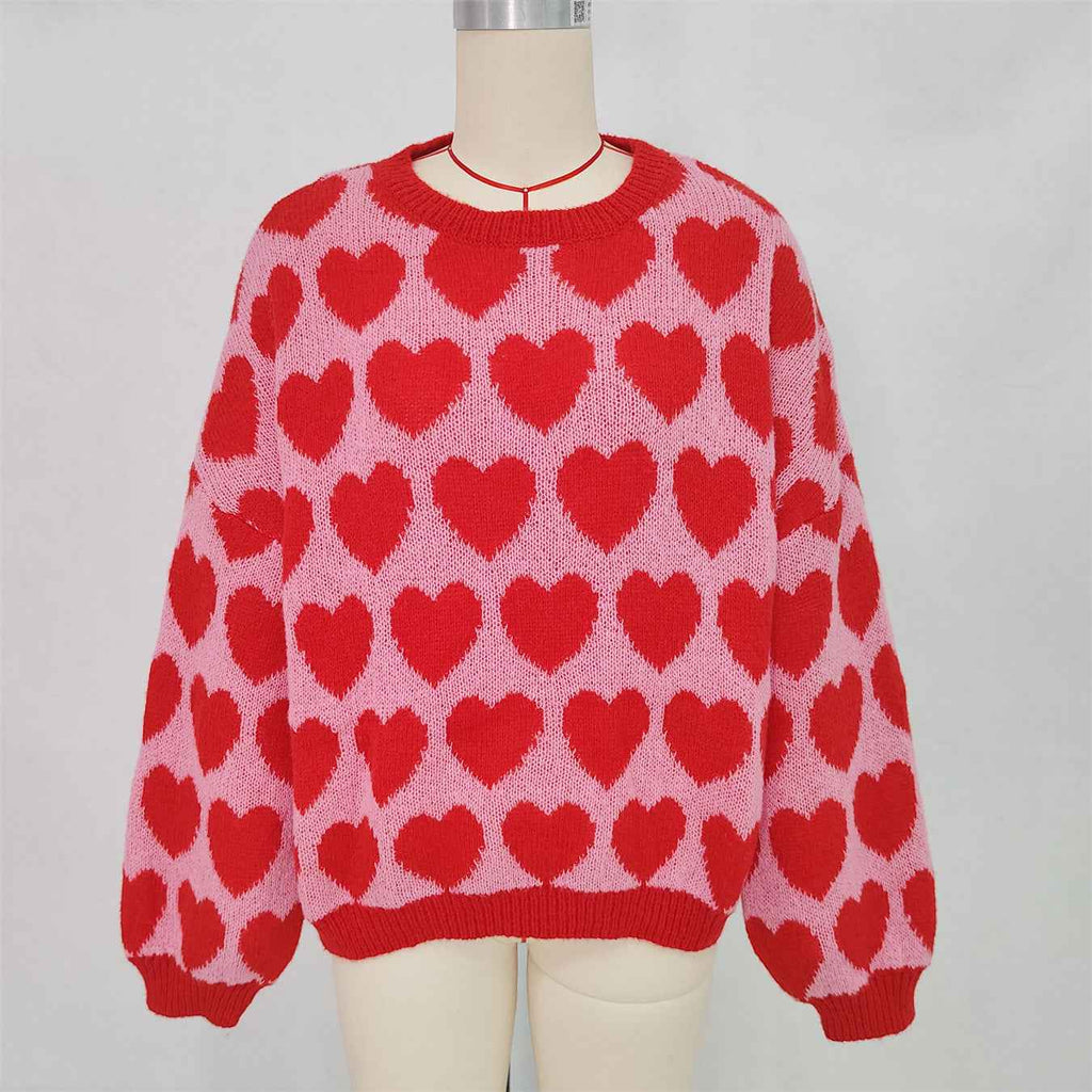 Valentine's Day Sweater Cute Love Jacquard Color Contrast
