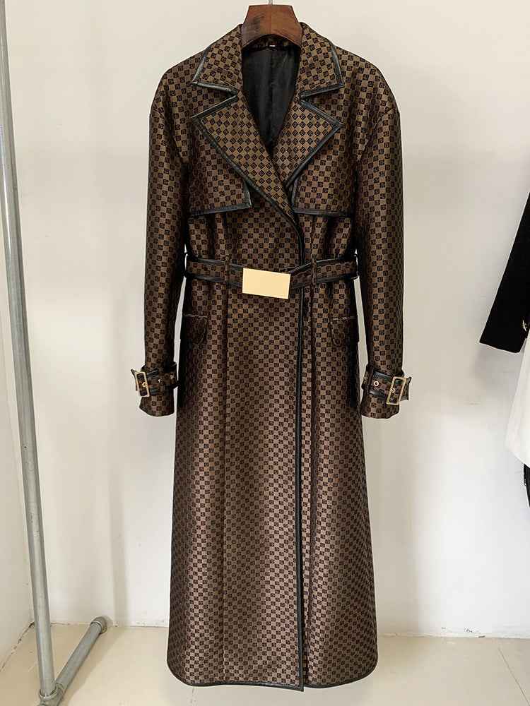 Women's Jacquard Jacket Maze Pattern Long Trench