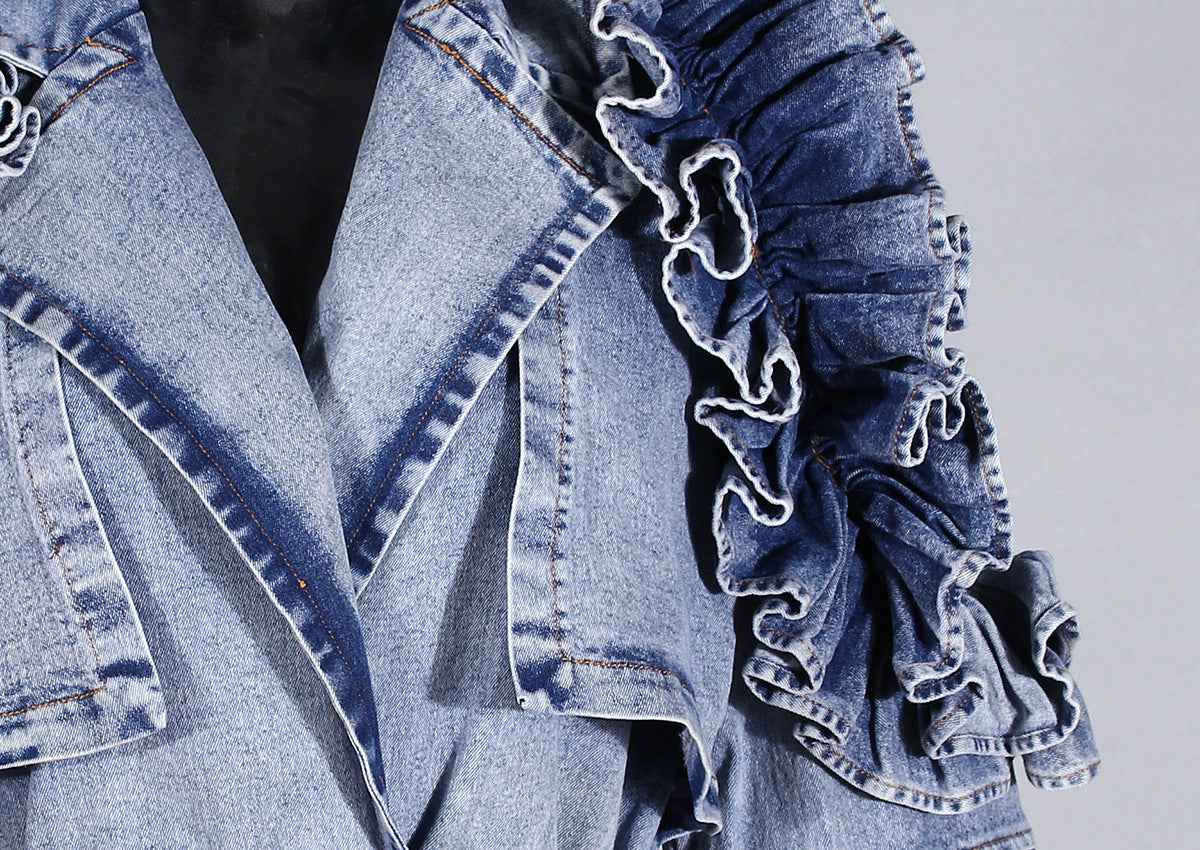 Denim Windbreaker Lotus Leaf Jacket