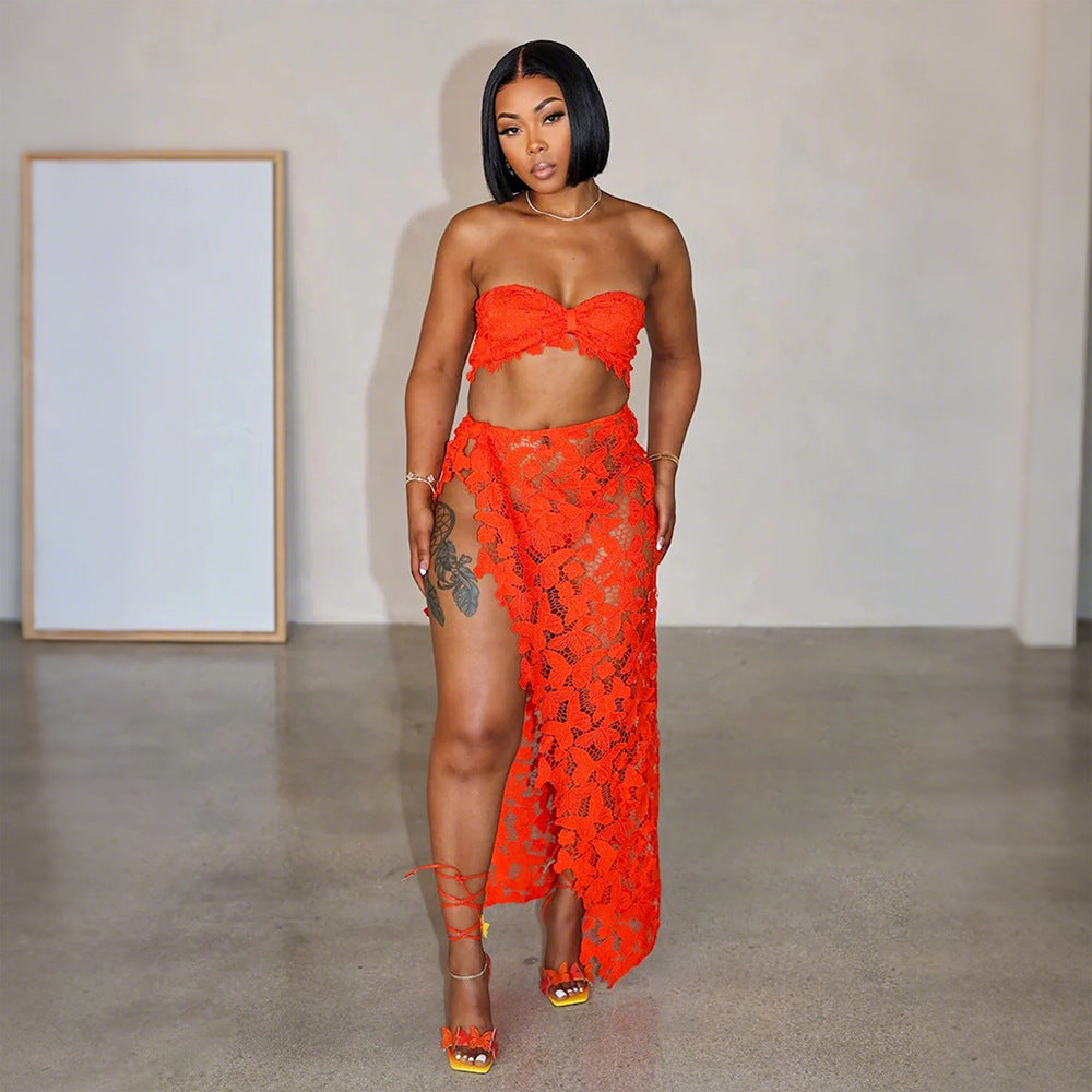 Lace Three Piece Bikini Skirt Set