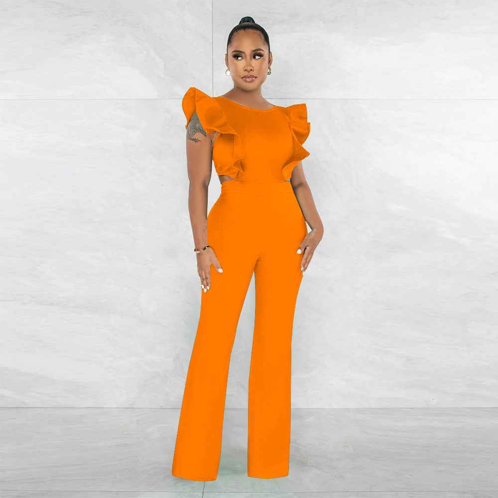 Ruffled Solid Color Jumpsuit