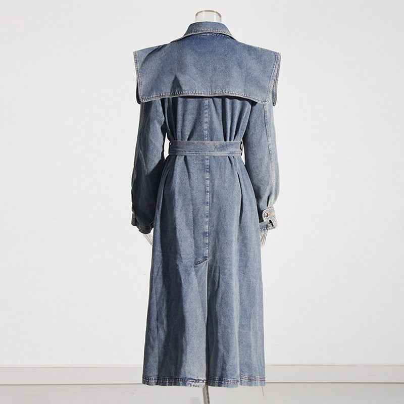 Denim Trench Coat Polo Collar Jacket