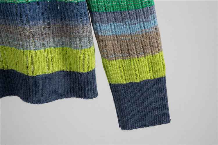 Striped Long Sleeved Loose Knitted Cardigan Sweater