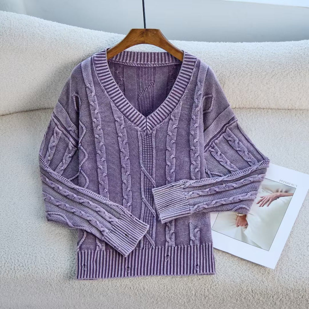 Autumn Winter V neck Twisted Sweater Casual Women Outerwear Top Sweater