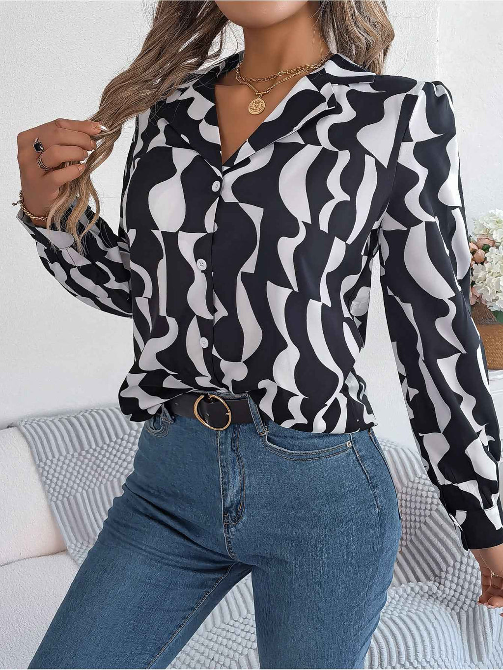 Elegant Contrast Color Striped Blouse
