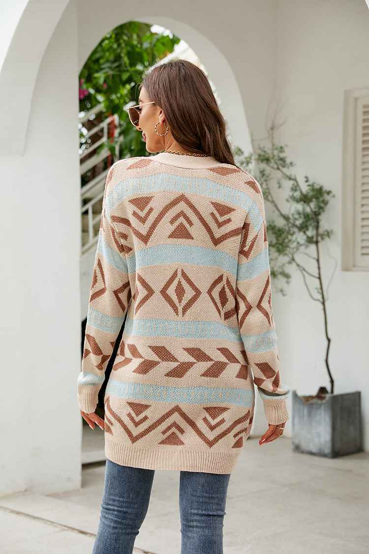Plaid Sweater Knitted Cardigan