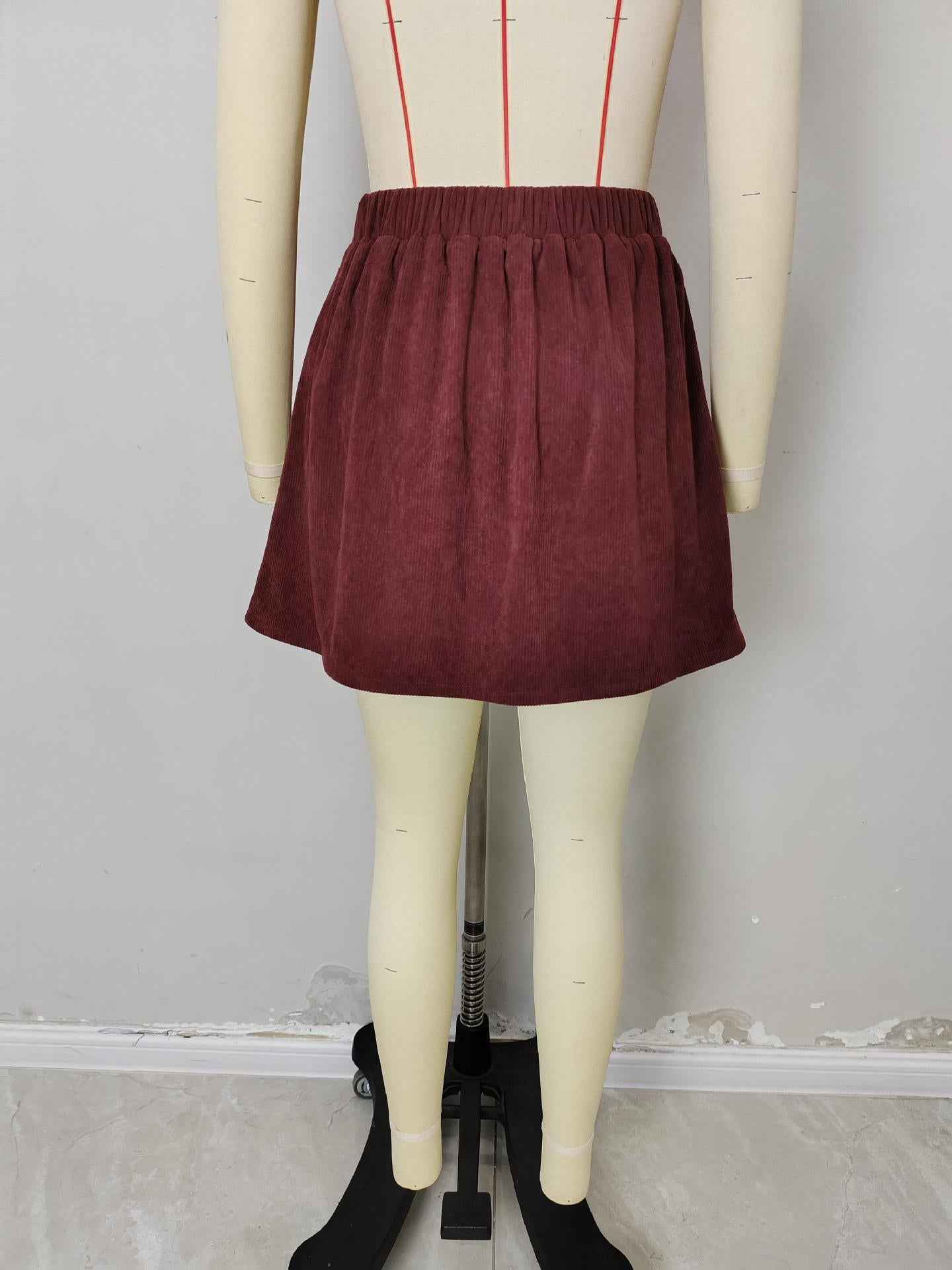 Corduroy a Skirt Slimming Metal Buckle All Matching Sheath Mid Skirt