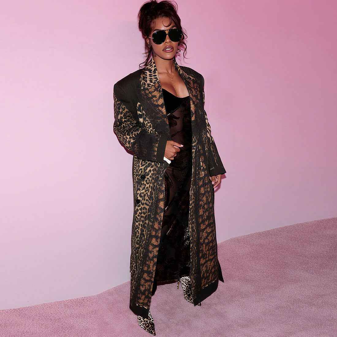 Leopard Pattern print Casual Bandage Trench Jacket