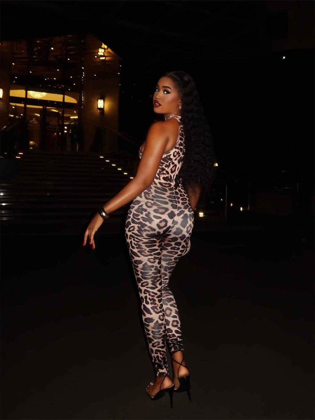 Trend Slim Sexy Leopard Print Stretch Jumpsuit