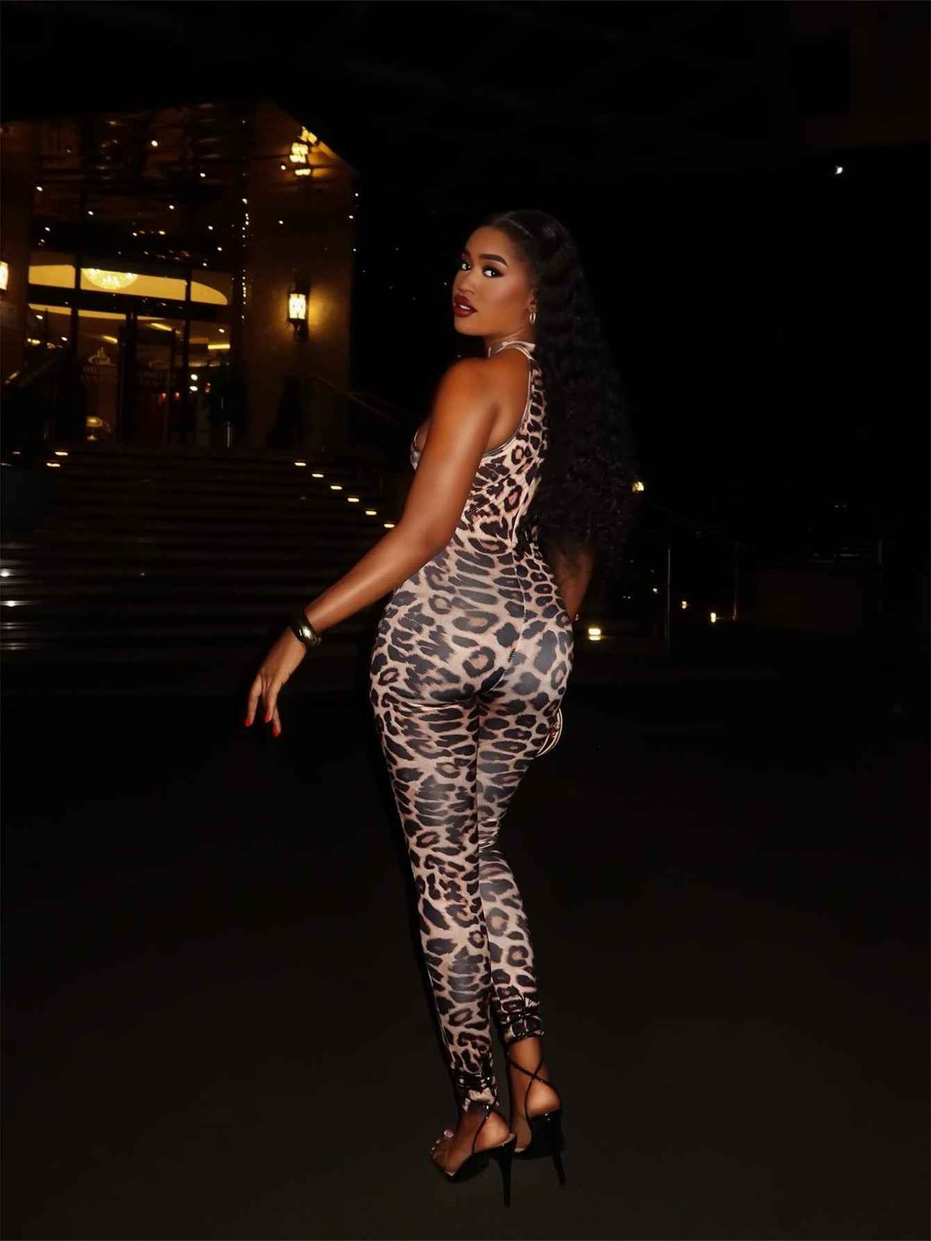 Trend Slim Sexy Leopard Print Stretch Jumpsuit