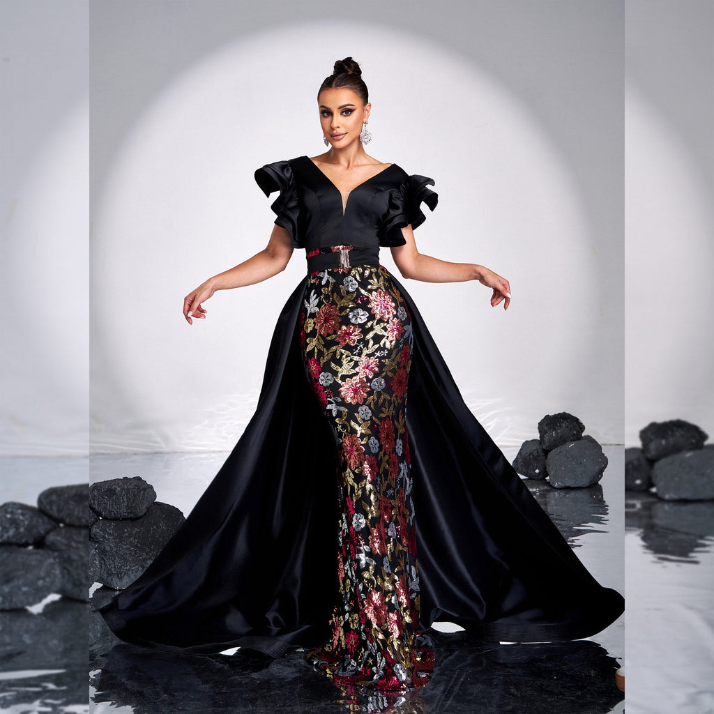 Slim Fit Sheath Elegant Sequined Fishtail Evening Dress