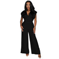 Women Solid Color Sleeveless V neck Wide Leg Jumpsuit
