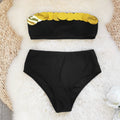 Pure Black Gold Sequined Tube Top Split Swimsuit Women Sexy High Waist Bikini