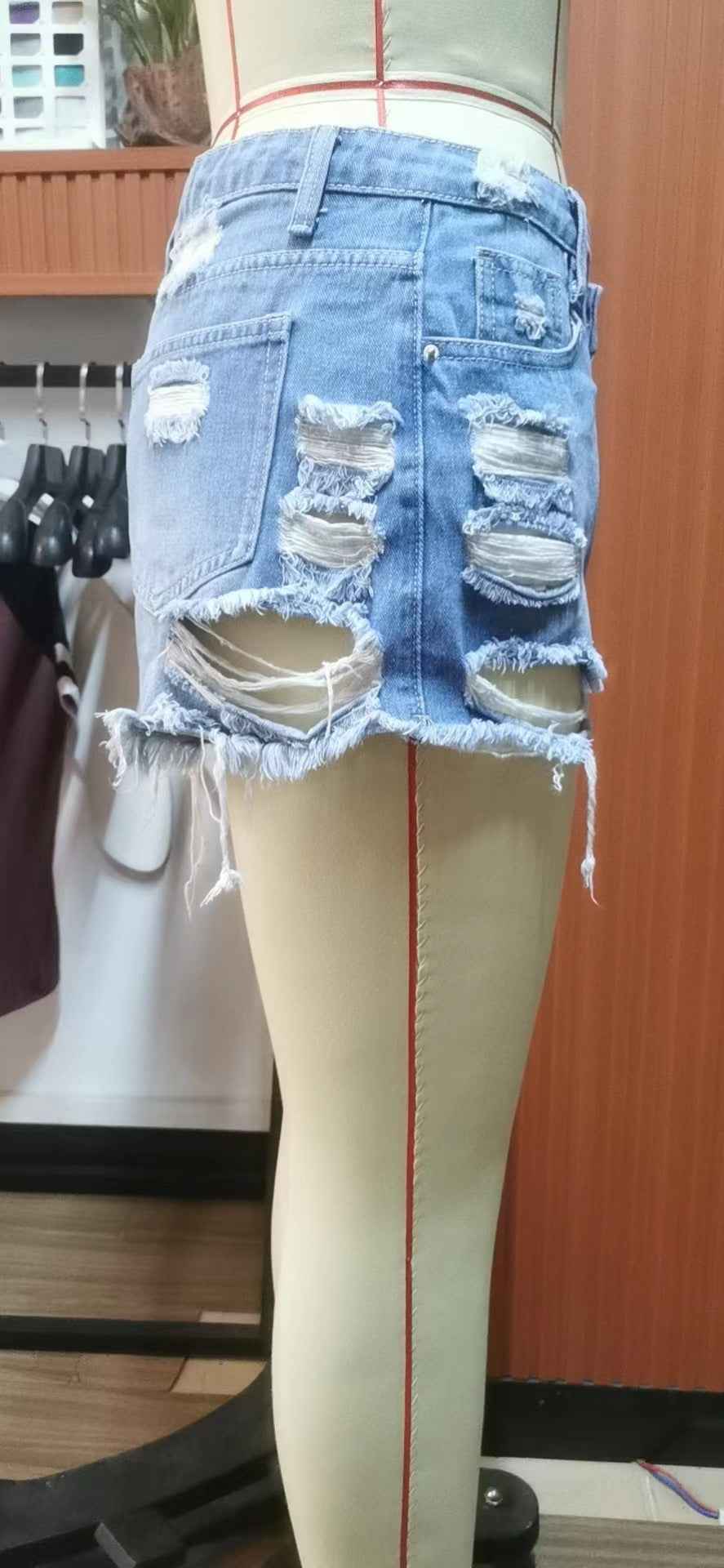 Irregular Asymmetric Raw Hem Ripped Cowboy Bottoms for Women