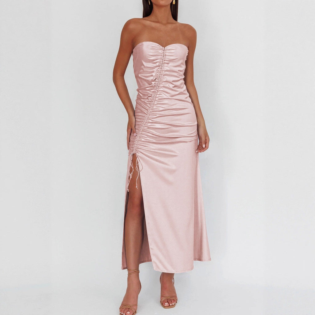 Tube Top Dress Summer Sexy Side Slit Irregular Asymmetric Hip Wrapped Dress