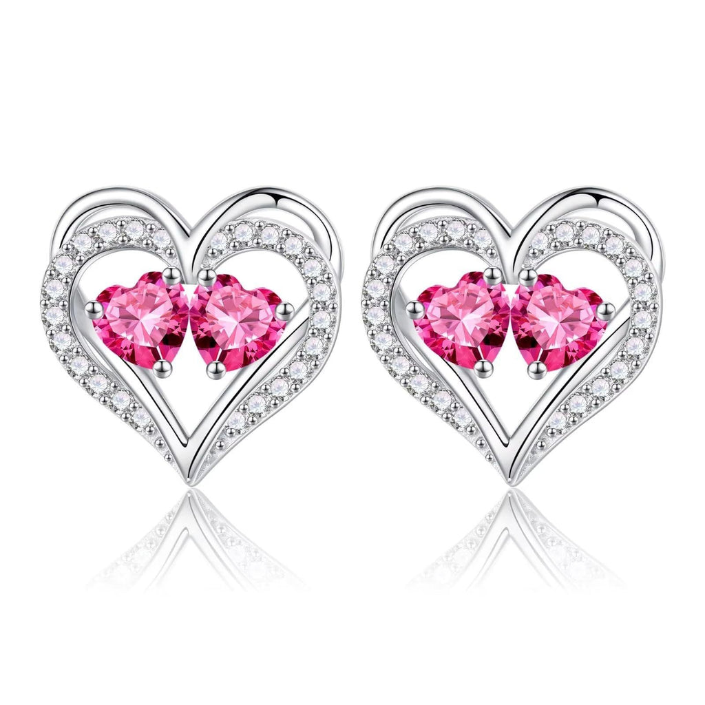 Sterling Silver Birthstone Heart Earrings