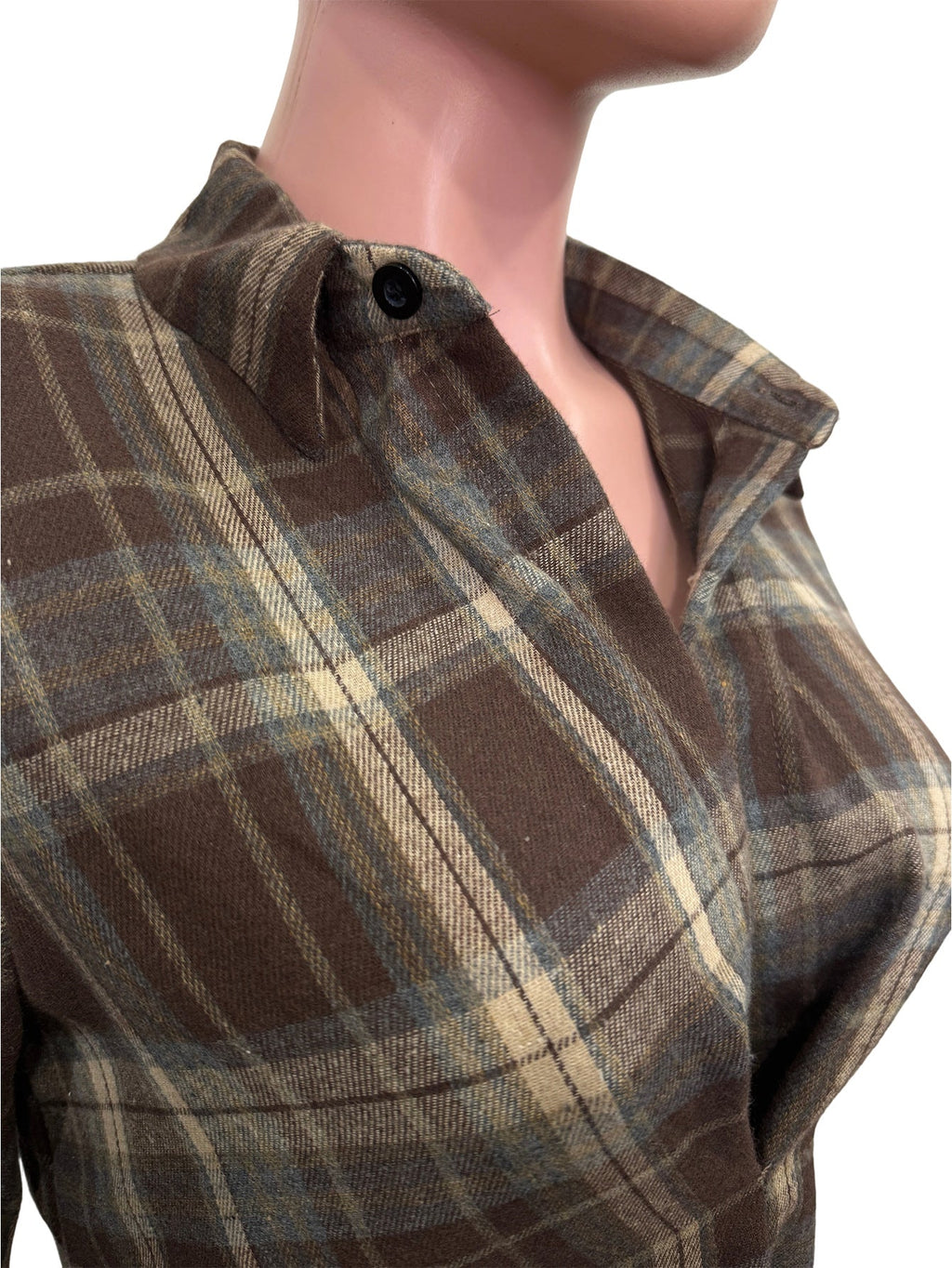 Plaid Long Sleeved Collared Blouse